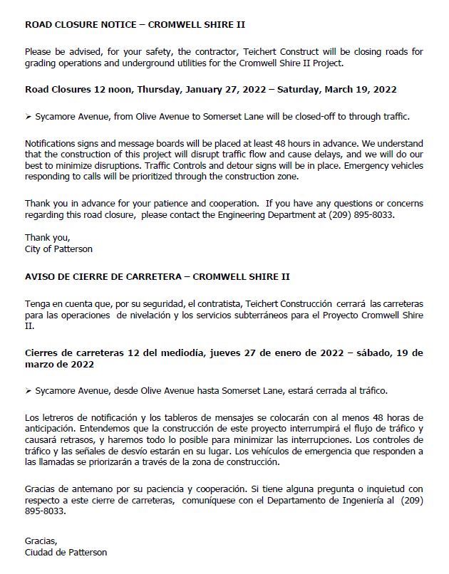 Road Closure 1.25.2022 Eng Span Website